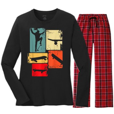 Skater Skateboarder Gift Retro Skateboard Gift For Boys Youth Gift Women's Long Sleeve Flannel Pajama Set 