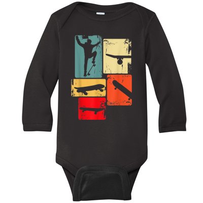 Skater Skateboarder Gift Retro Skateboard Gift For Boys Youth Gift Baby Long Sleeve Bodysuit