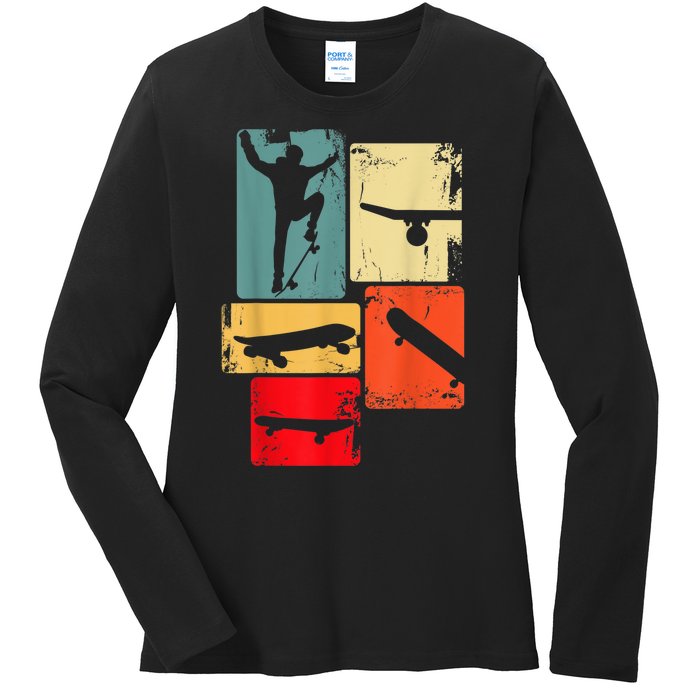 Skater Skateboarder Gift Retro Skateboard Gift For Boys Youth Gift Ladies Long Sleeve Shirt