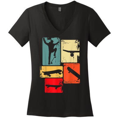 Skater Skateboarder Gift Retro Skateboard Gift For Boys Youth Gift Women's V-Neck T-Shirt