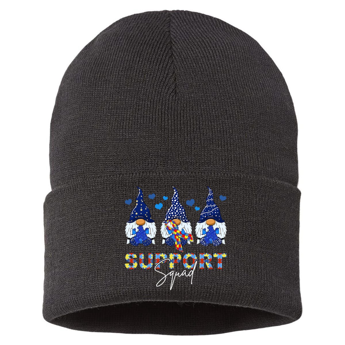 Support Squad Gnome Autism Awareness Month Sustainable Knit Beanie