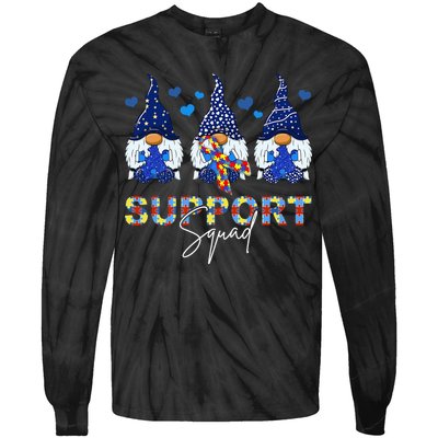 Support Squad Gnome Autism Awareness Month Tie-Dye Long Sleeve Shirt