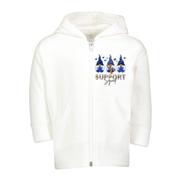 Support Squad Gnome Autism Awareness Month Toddler Zip Fleece Hoodie