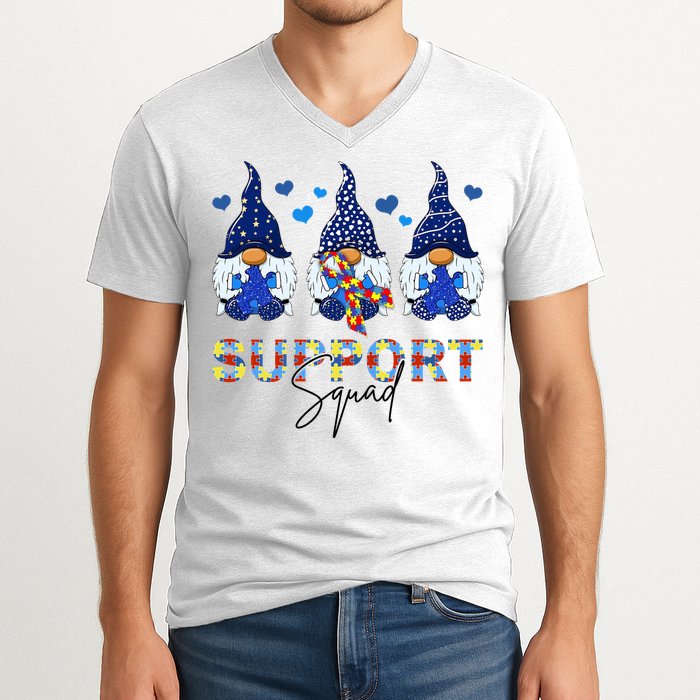 Support Squad Gnome Autism Awareness Month V-Neck T-Shirt
