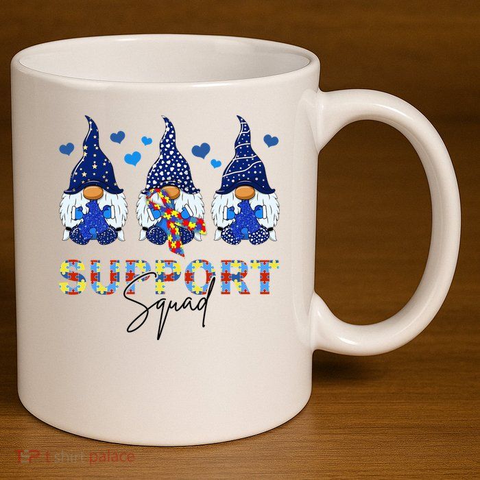 Support Squad Gnome Autism Awareness Month 11oz C Handle Ceramic Mug