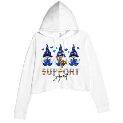 Support Squad Gnome Autism Awareness Month Crop Fleece Hoodie