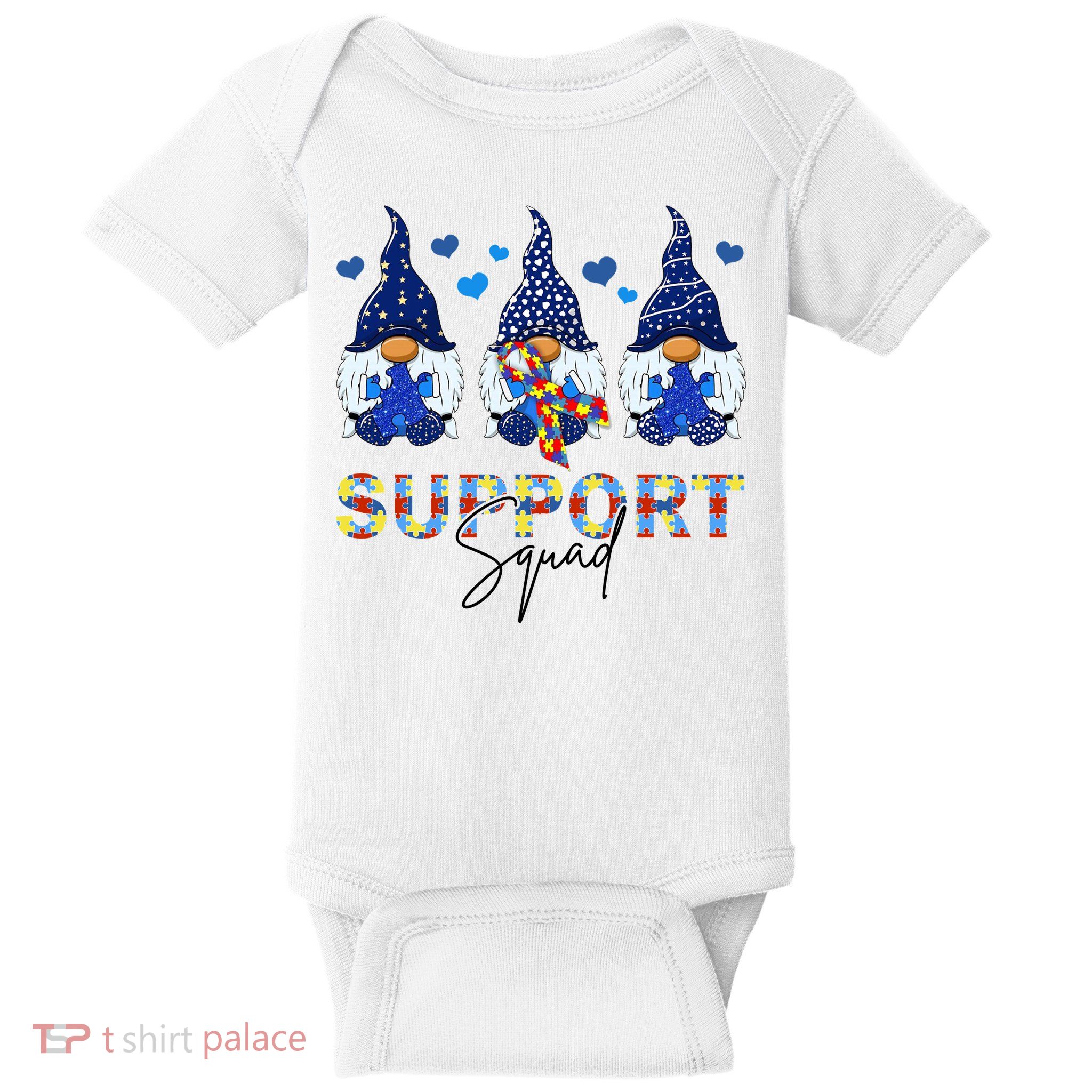 Support Squad Gnome Autism Awareness Month Baby Bodysuit