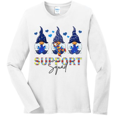 Support Squad Gnome Autism Awareness Month Ladies Long Sleeve Shirt