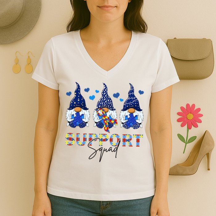 Support Squad Gnome Autism Awareness Month Women's V-Neck T-Shirt