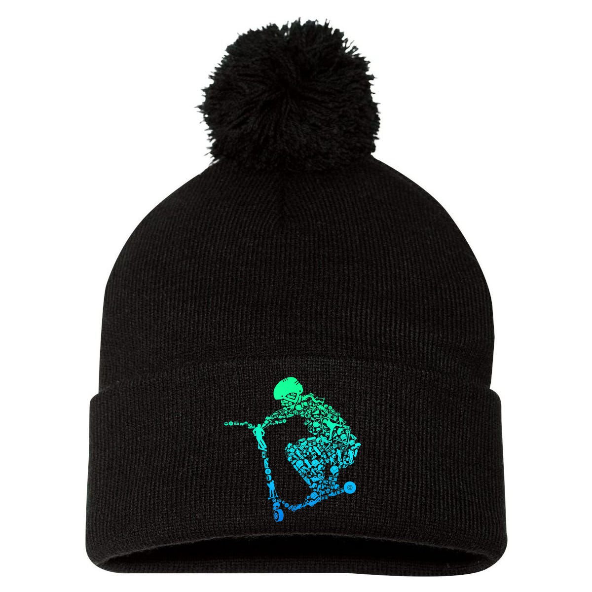 Scooter Stunt Gift Pom Pom 12in Knit Beanie