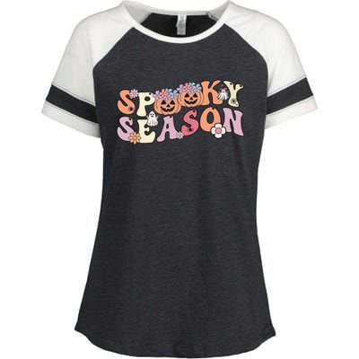 Spooky Season Groovy Ghost Retro Vintage Halloween Ghost Gift Enza Ladies Jersey Colorblock Tee