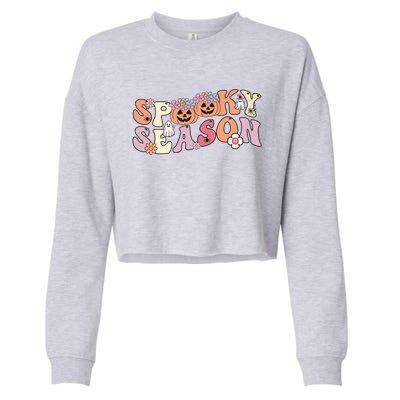 Spooky Season Groovy Ghost Retro Vintage Halloween Ghost Gift Cropped Pullover Crew