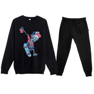 Skateboarding Skeleton Graffiti Skull Street Art Skater Gift Premium Crewneck Sweatsuit Set