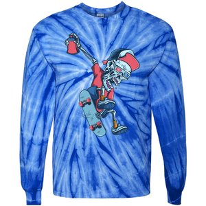 Skateboarding Skeleton Graffiti Skull Street Art Skater Gift Tie-Dye Long Sleeve Shirt