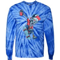 Skateboarding Skeleton Graffiti Skull Street Art Skater Gift Tie-Dye Long Sleeve Shirt