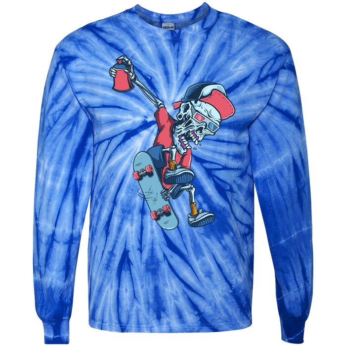 Skateboarding Skeleton Graffiti Skull Street Art Skater Gift Tie-Dye Long Sleeve Shirt