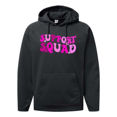 Support Squad Groovy Pink Ribbon Breast Cancer Awareness Performance Fleece Hoodie