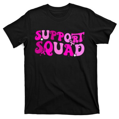 Support Squad Groovy Pink Ribbon Breast Cancer Awareness T-Shirt