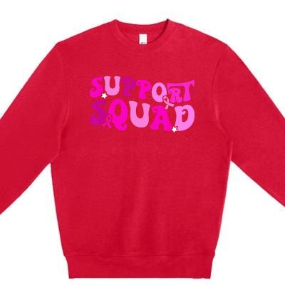 Support Squad Groovy Pink Ribbon Breast Cancer Awareness Premium Crewneck Sweatshirt