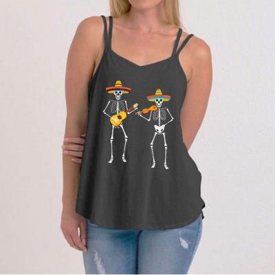 Skeleton Sombreros Guitar Fiesta Cinco De Mayo Women's Strappy Tank