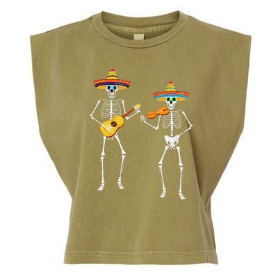 Skeleton Sombreros Guitar Fiesta Cinco De Mayo Garment-Dyed Women's Muscle Tee