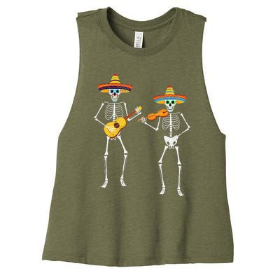 Skeleton Sombreros Guitar Fiesta Cinco De Mayo Women's Racerback Cropped Tank