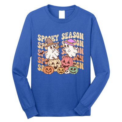 Spooky Season Ghost Witch Hat Pumpkins Retro Halloween Gift Long Sleeve Shirt