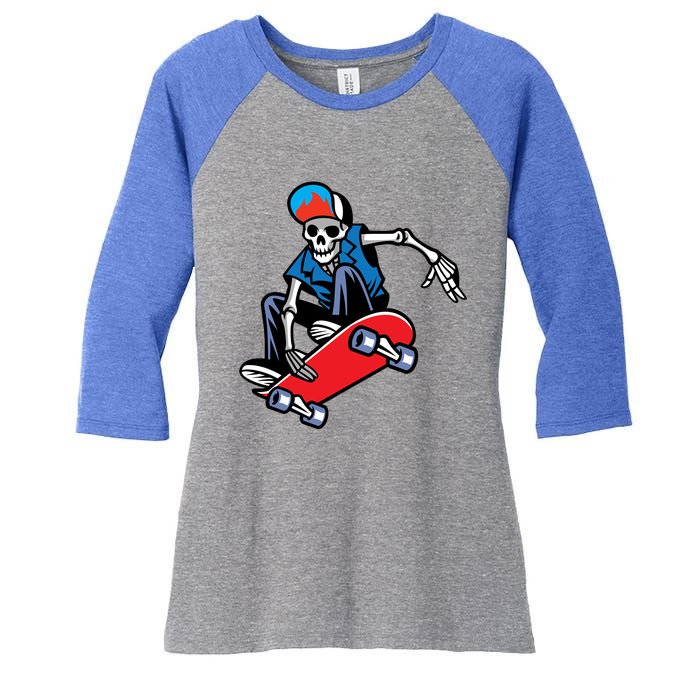 Skateboarding Skeleton Gift Women's Tri-Blend 3/4-Sleeve Raglan Shirt