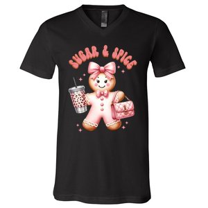 Sugar & Spice Gingerbread Bougie Christmas Retro Cookie V-Neck T-Shirt