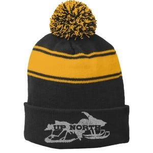 Snowmobile Snowmobile Gift Stripe Pom Pom Beanie