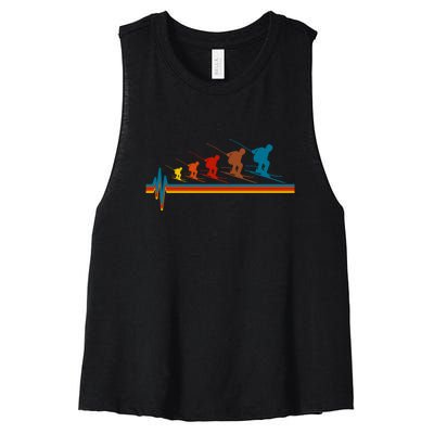 Skiing Ski Heartbeat Skier Retro Vintage Gift For Skier Women's Racerback Cropped Tank