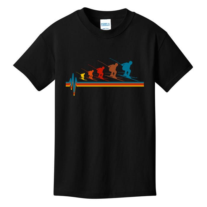 Skiing Ski Heartbeat Skier Retro Vintage Gift For Skier Kids T-Shirt