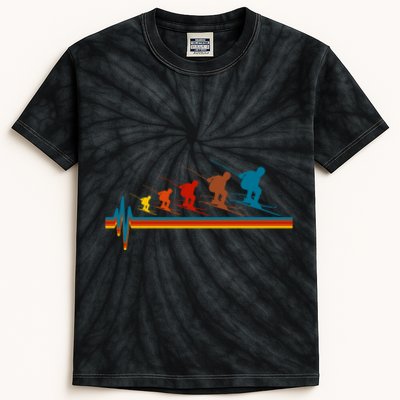 Skiing Ski Heartbeat Skier Retro Vintage Gift For Skier Kids Tie-Dye T-Shirt