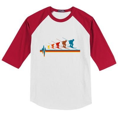 Skiing Ski Heartbeat Skier Retro Vintage Gift For Skier Kids Colorblock Raglan Jersey