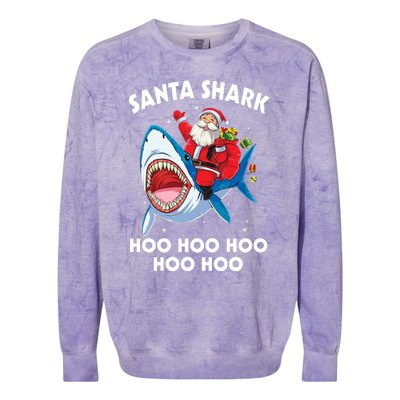 Santa Shark Hoo Hoo Hoo Hoo Hoo Christmas Colorblast Crewneck Sweatshirt