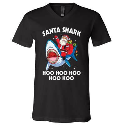 Santa Shark Hoo Hoo Hoo Hoo Hoo Christmas V-Neck T-Shirt