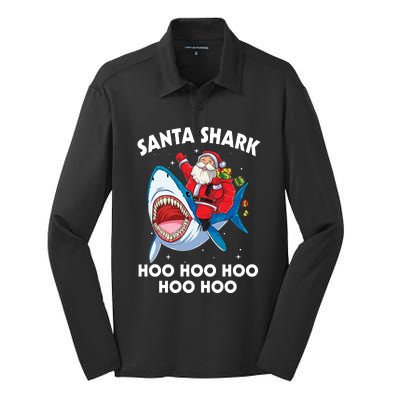 Santa Shark Hoo Hoo Hoo Hoo Hoo Christmas Silk Touch Performance Long Sleeve Polo