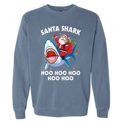 Santa Shark Hoo Hoo Hoo Hoo Hoo Christmas Garment-Dyed Sweatshirt