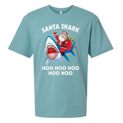 Santa Shark Hoo Hoo Hoo Hoo Hoo Christmas Sueded Cloud Jersey T-Shirt