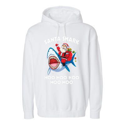 Santa Shark Hoo Hoo Hoo Hoo Hoo Christmas Garment-Dyed Fleece Hoodie