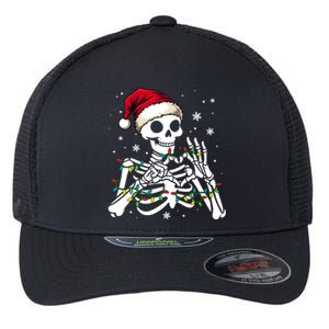 Skeleton Santa Hat Heart Hands Sign Christmas Gift Flexfit Unipanel Trucker Cap