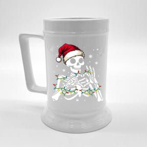 Skeleton Santa Hat Heart Hands Sign Christmas Gift Beer Stein