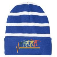 Skateboarding Skateboarder Heartbeat Retro Vintage Gift Striped Beanie with Solid Band