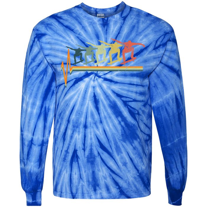 Skateboarding Skateboarder Heartbeat Retro Vintage Gift Tie-Dye Long Sleeve Shirt