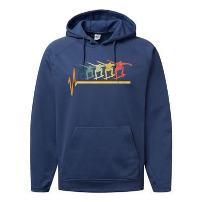 Skateboarding Skateboarder Heartbeat Retro Vintage Gift Performance Fleece Hoodie