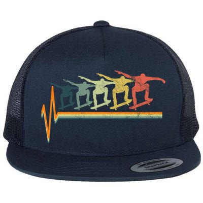 Skateboarding Skateboarder Heartbeat Retro Vintage Gift Flat Bill Trucker Hat