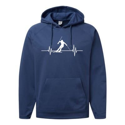 Skiing Ski Heartbeat For Skiers Winter Sports Fans Cute Gift Performance Fleece Hoodie