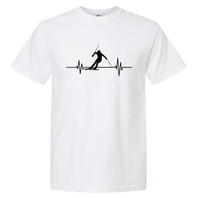 Skiing Ski Heartbeat For Skiers Winter Sports Fans Cute Gift Garment-Dyed Heavyweight T-Shirt