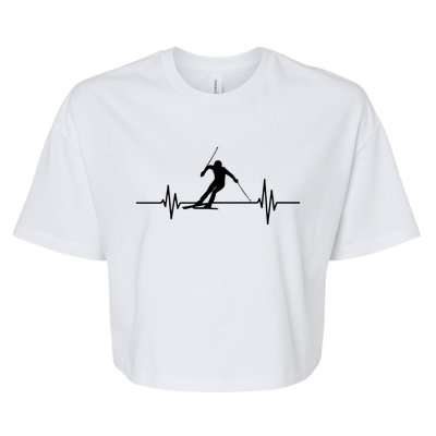 Skiing Ski Heartbeat For Skiers Winter Sports Fans Cute Gift Bella+Canvas Jersey Crop Tee