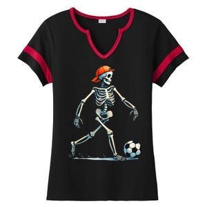 Skeleton Soccer Halloween Costume Ladies Halftime Notch Neck Tee